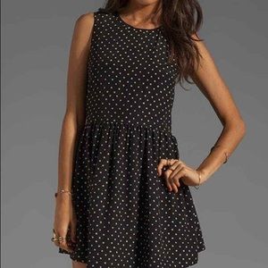 Joie black and white polka dot sleeveless drop waist mini dress - size small